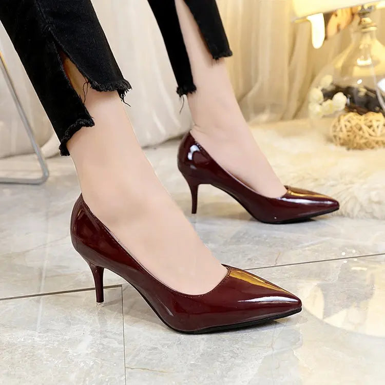 Glossy Pointed-Toe Stiletto Pumps