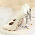 Sculpted Metal Heel Pointed-Toe Pumps
