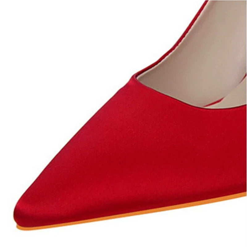 Sculpted Metal Heel Pointed-Toe Pumps