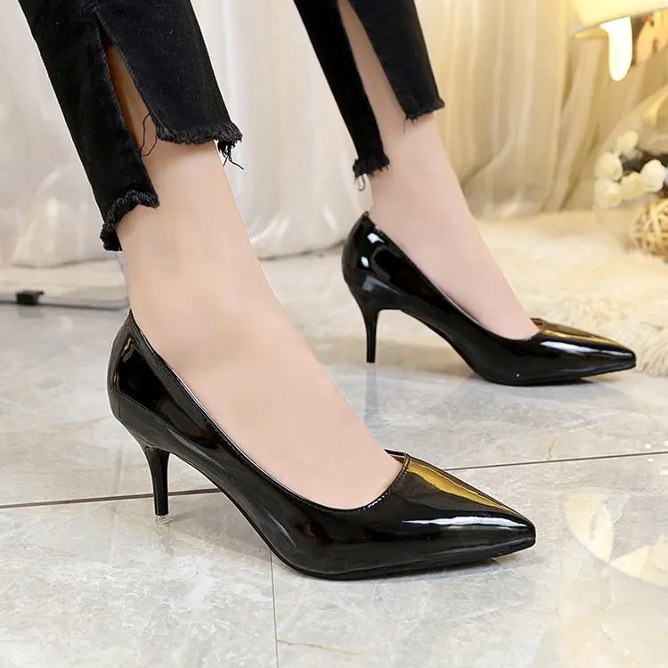 Glossy Pointed-Toe Stiletto Pumps