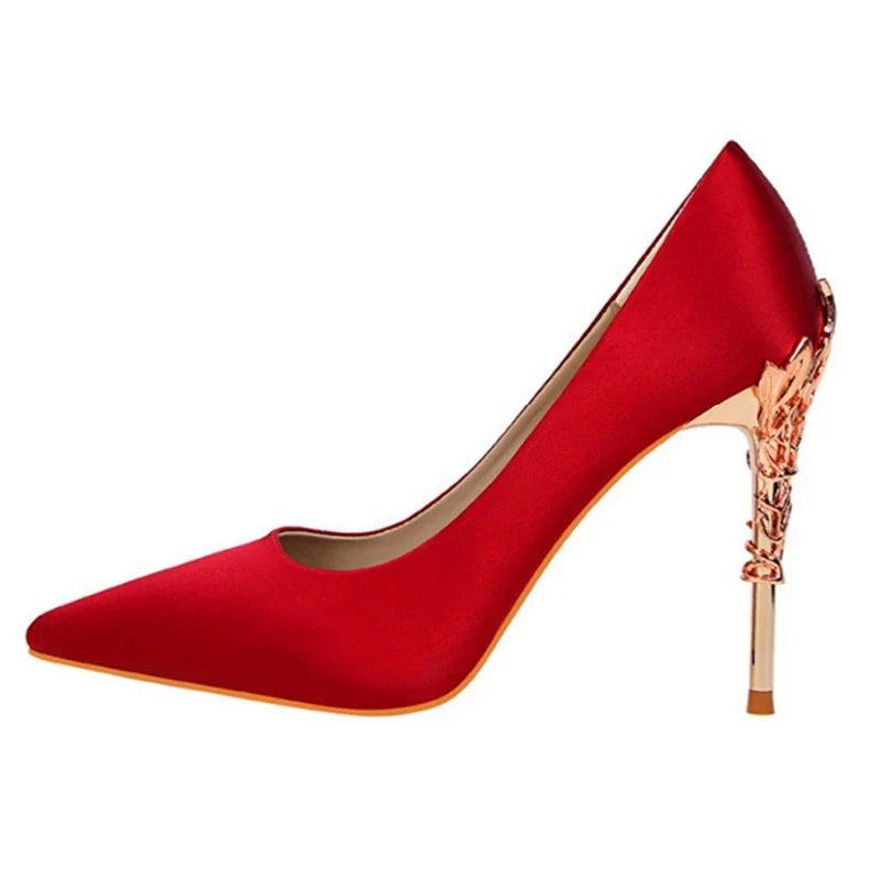 Sculpted Metal Heel Pointed-Toe Pumps
