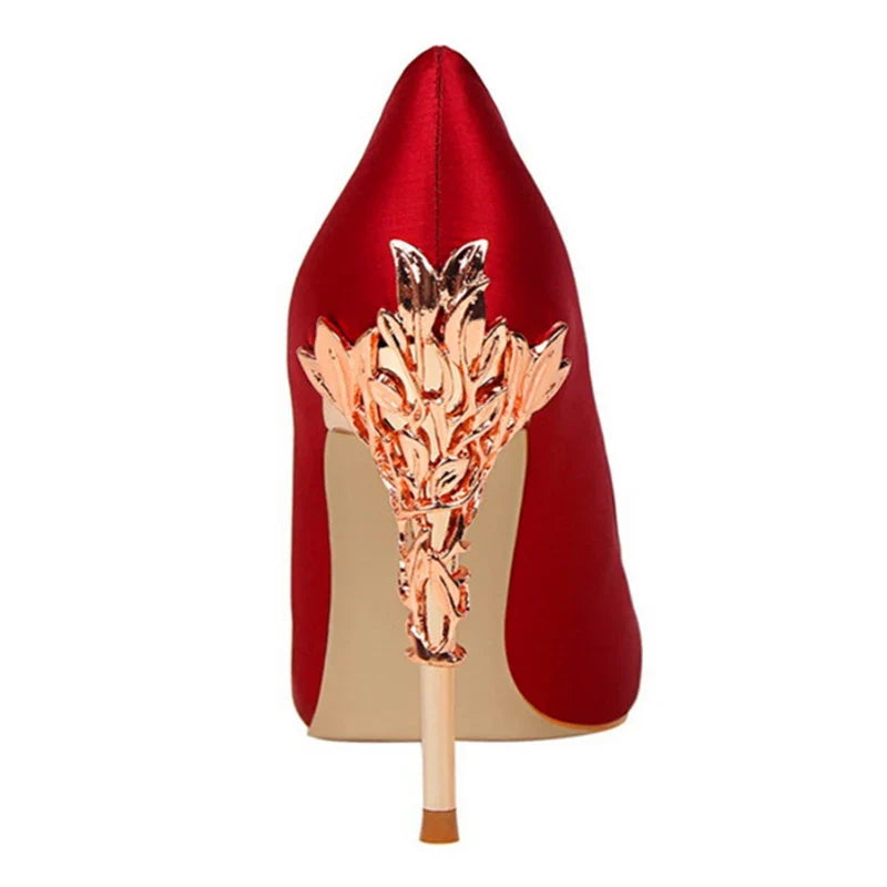 Sculpted Metal Heel Pointed-Toe Pumps