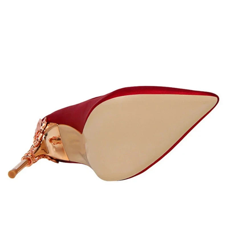 Sculpted Metal Heel Pointed-Toe Pumps