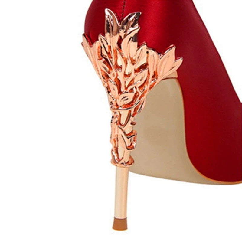 Sculpted Metal Heel Pointed-Toe Pumps