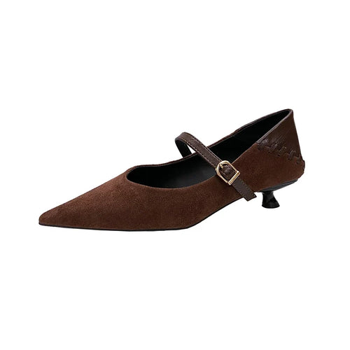 Pointed-Toe Mary Jane Kitten Heel Pumps