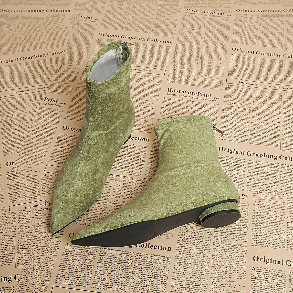 Pointed-Toe Faux Suede Ankle Boots
