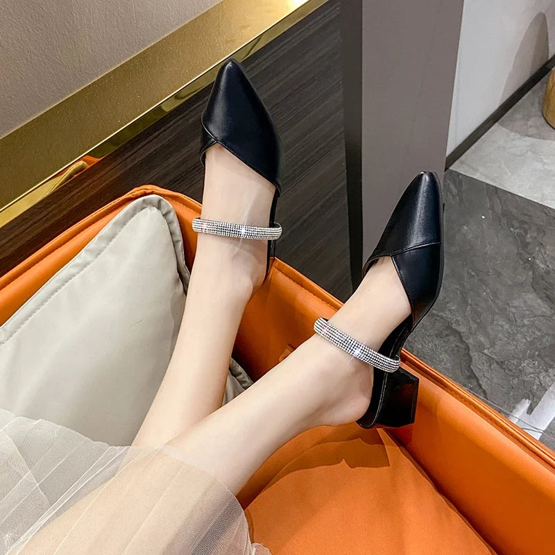 Rhinestone Pointed-Toe Mule Heels