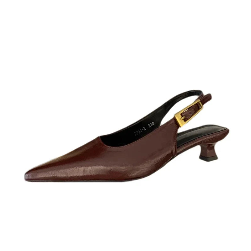 Glossy Pointed-Toe Slingback Heels