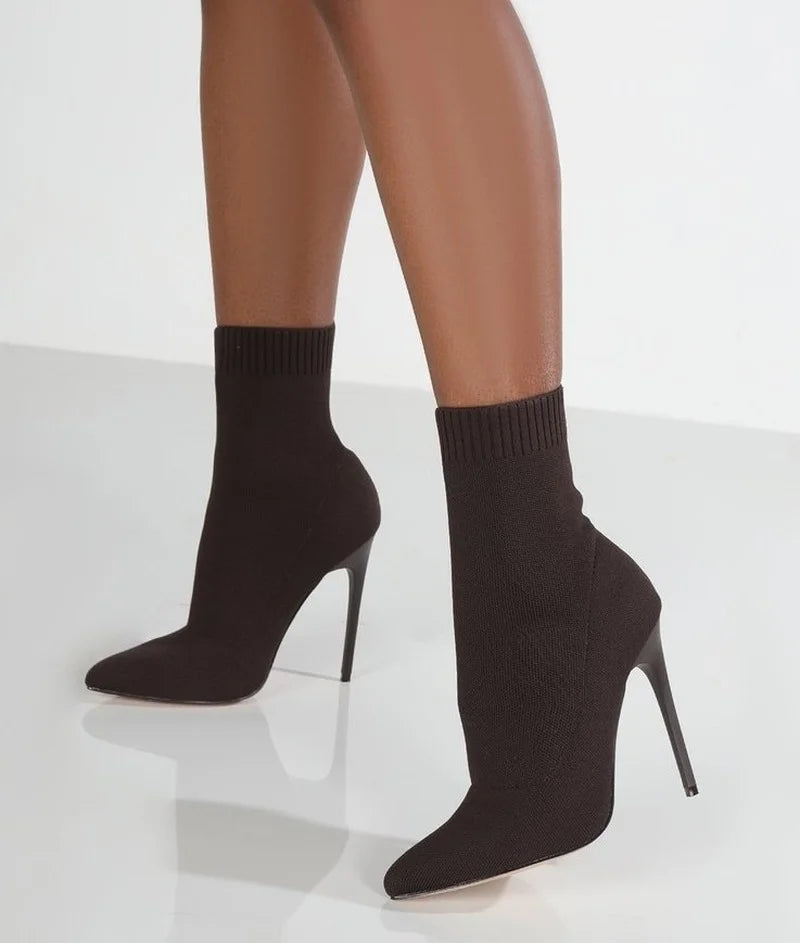 Pointed Toe Knit Sock Boots