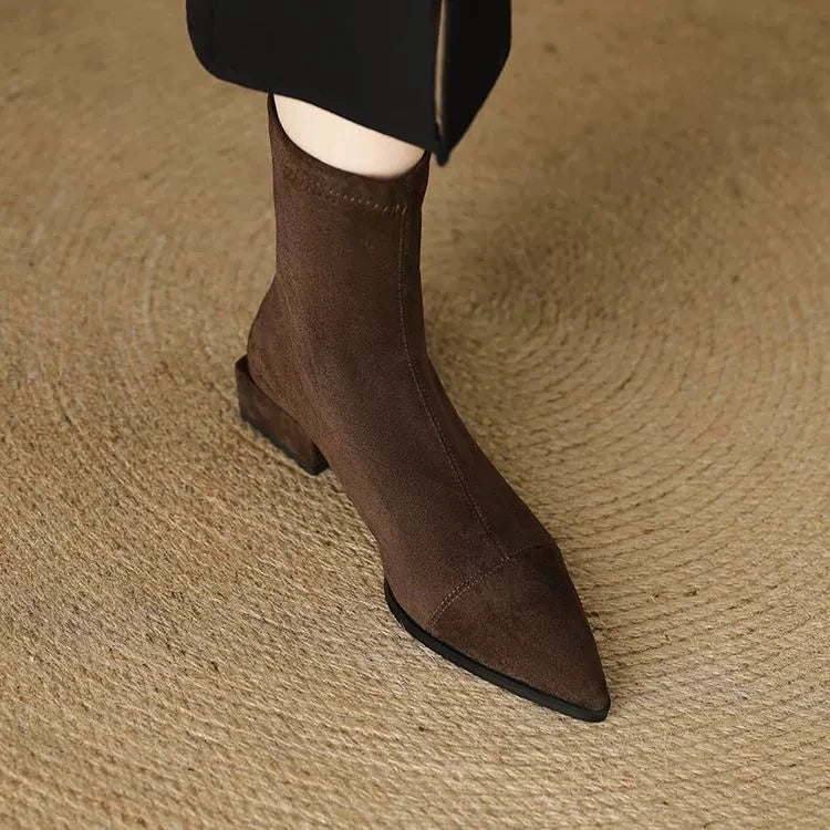 Pointed Toe Faux Suede Ankle Boots