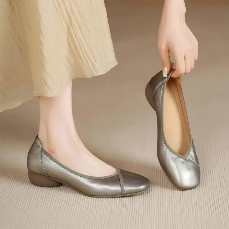 Square Toe Low Block Heel Pumps