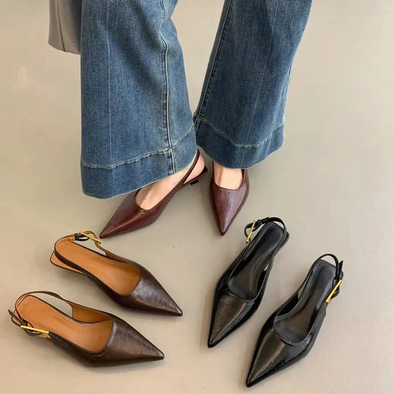 Glossy Pointed-Toe Slingback Heels