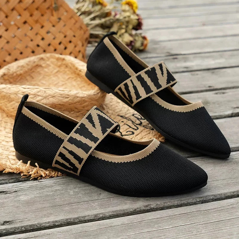 Pointed-Toe Stretch-Strap Ballet Flats
