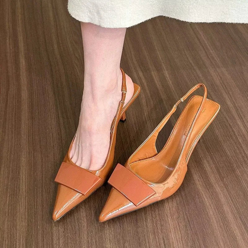 Pointed-Toe Slingback Heels with Vamp Band