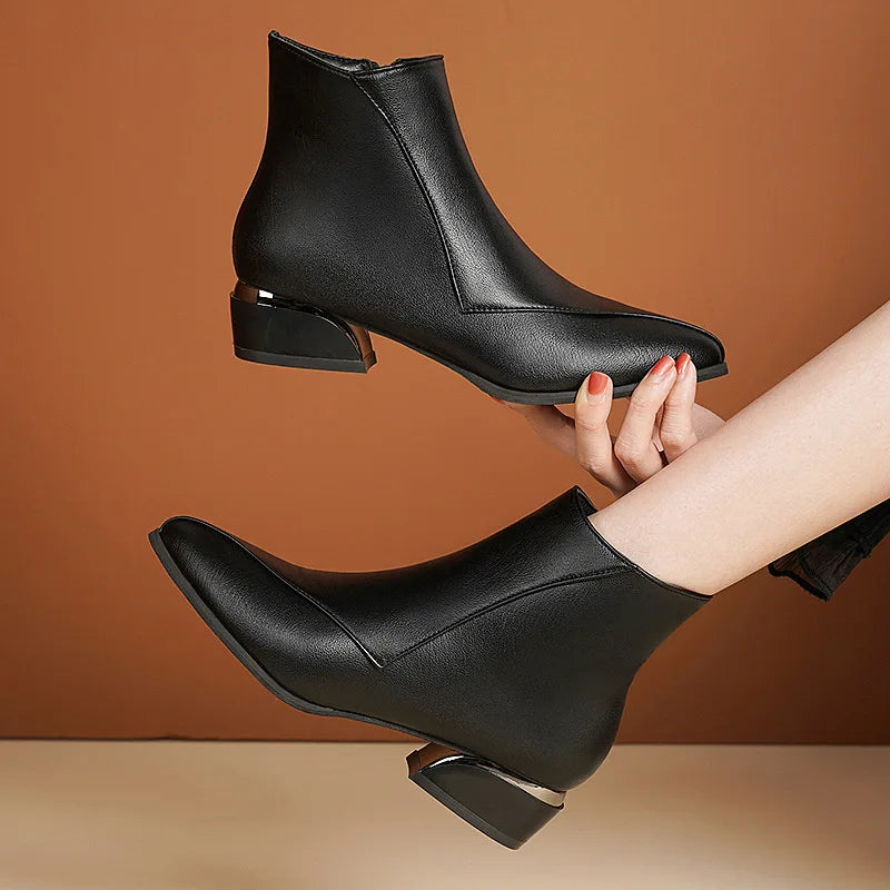 Metallic Heel Pointed-Toe Ankle Boots