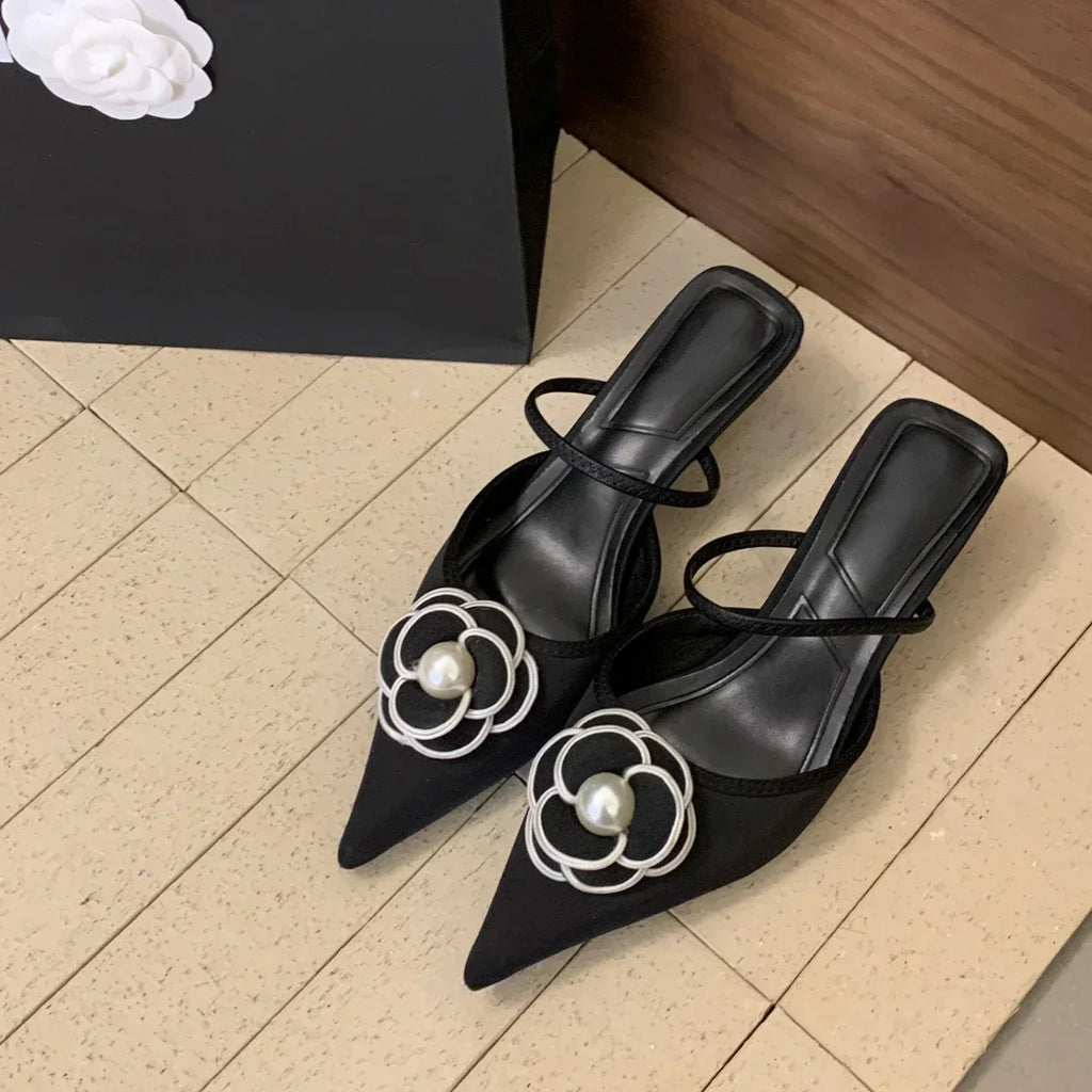Floral Pearl Pointed Mules