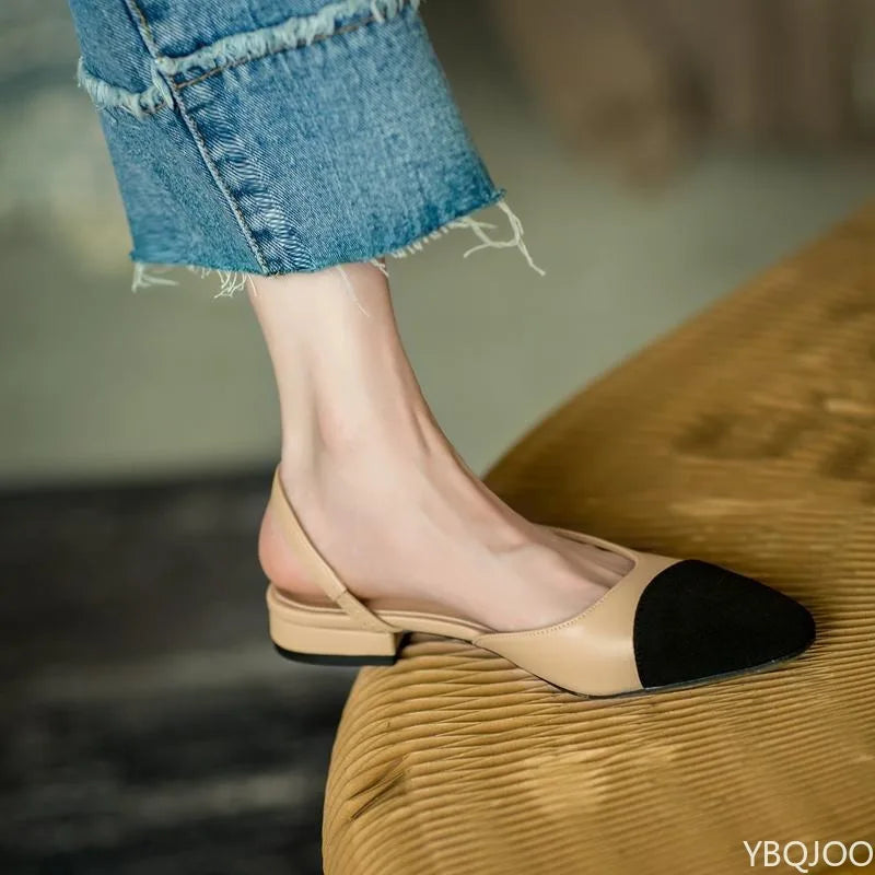 Color-Block Pointed-Toe Slingback Heels