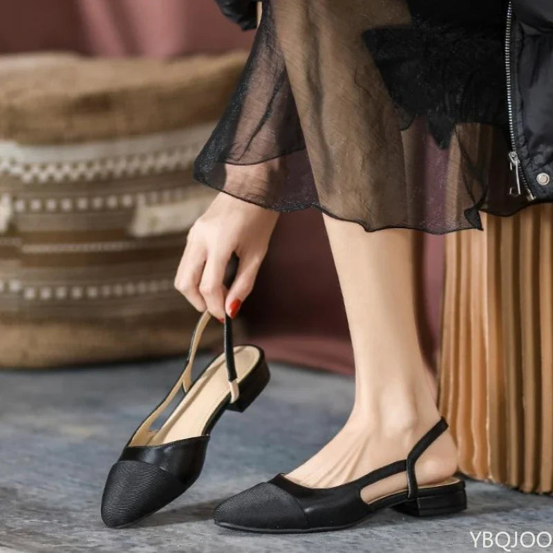 Color-Block Pointed-Toe Slingback Heels
