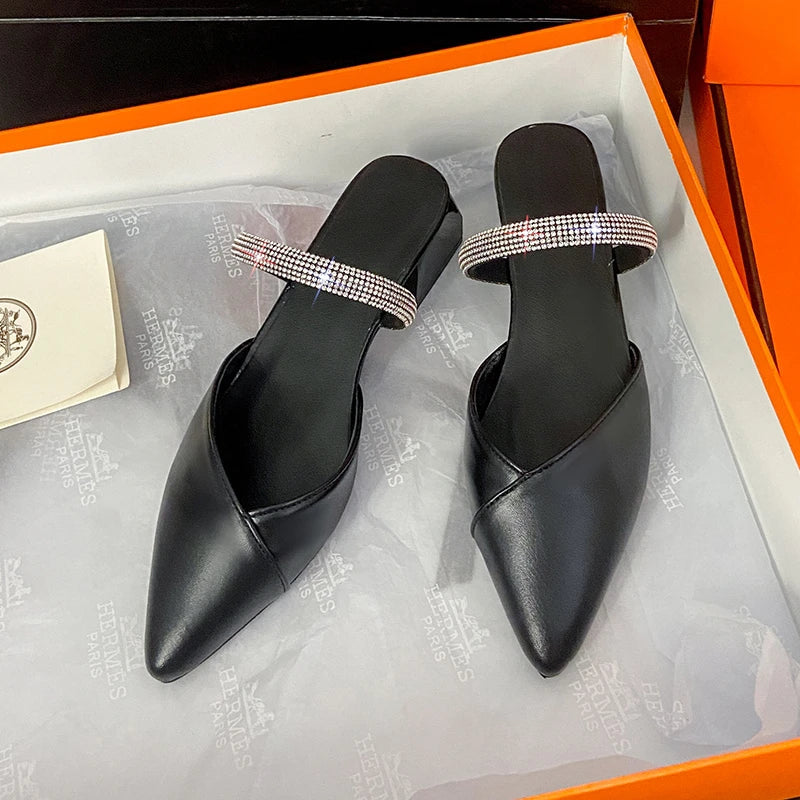 Rhinestone Pointed-Toe Mule Heels