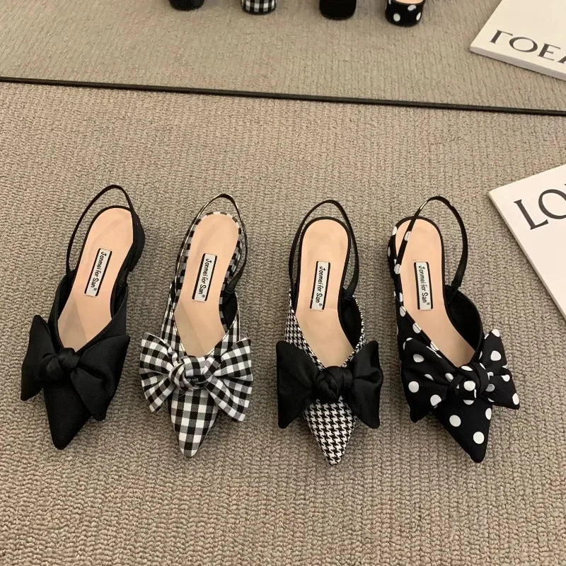 Bow Pointed-Toe Slingback Heels