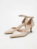 Beige Pointed-Toe D'Orsay Kitten Heel Pumps