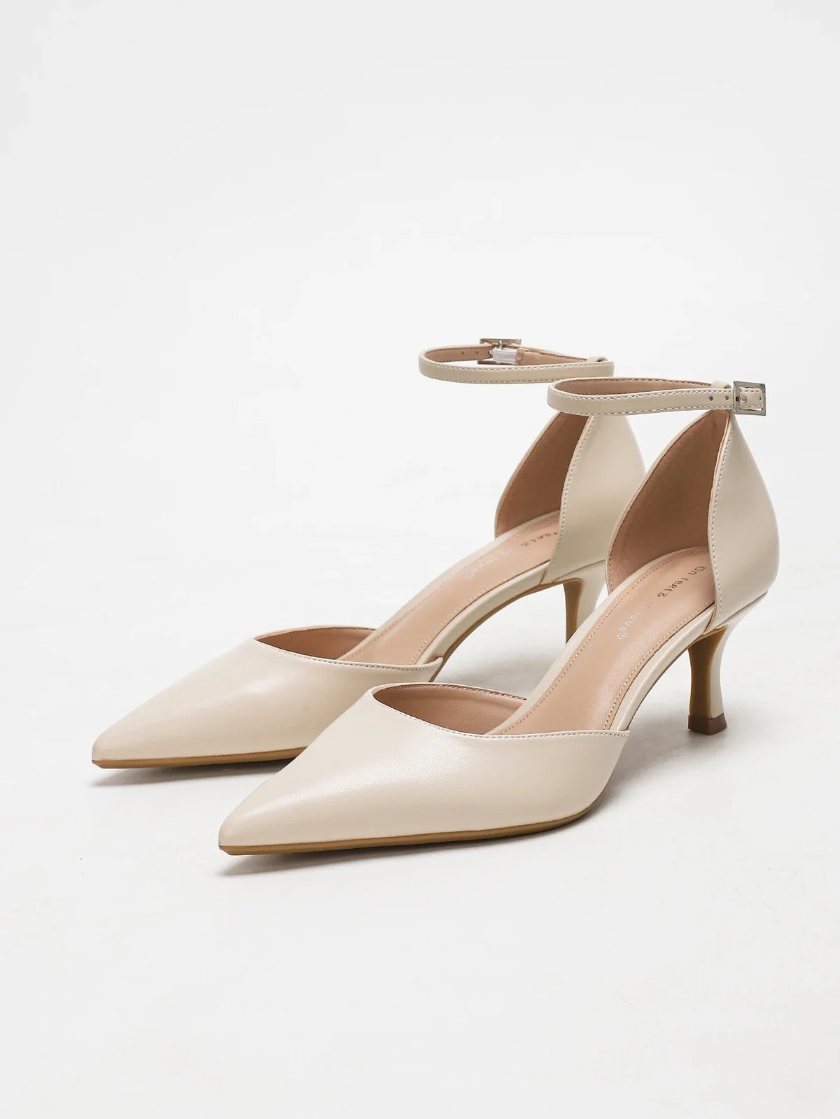 Beige Pointed-Toe D'Orsay Kitten Heel Pumps