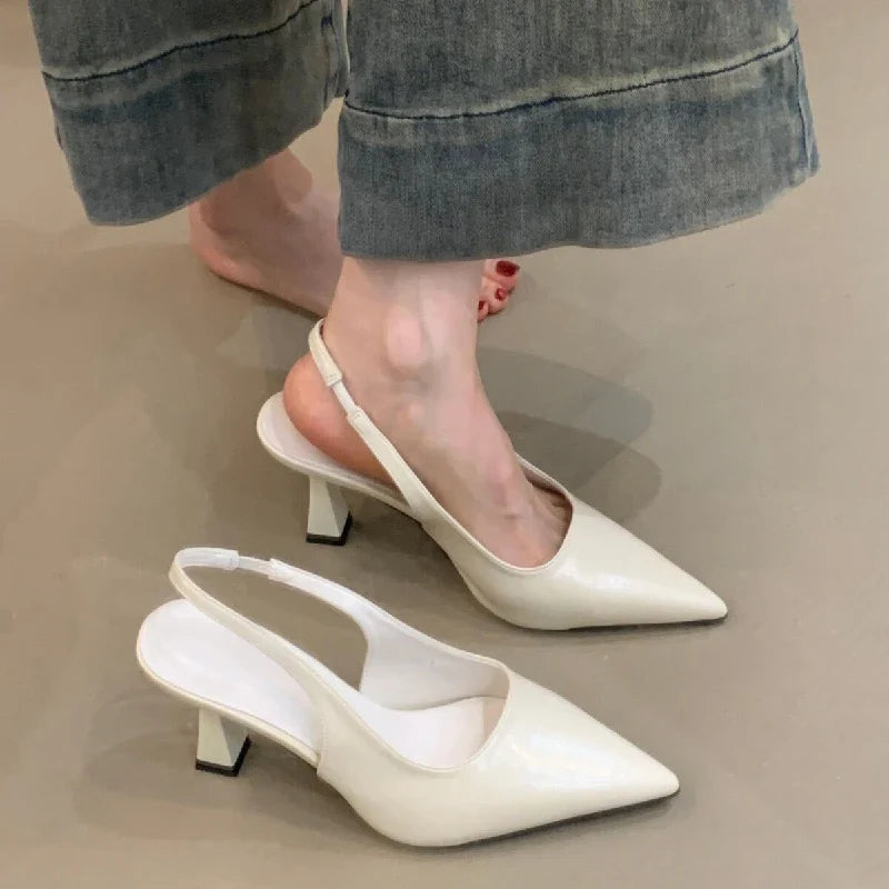Pointed-Toe Diagonal-Strap Mules