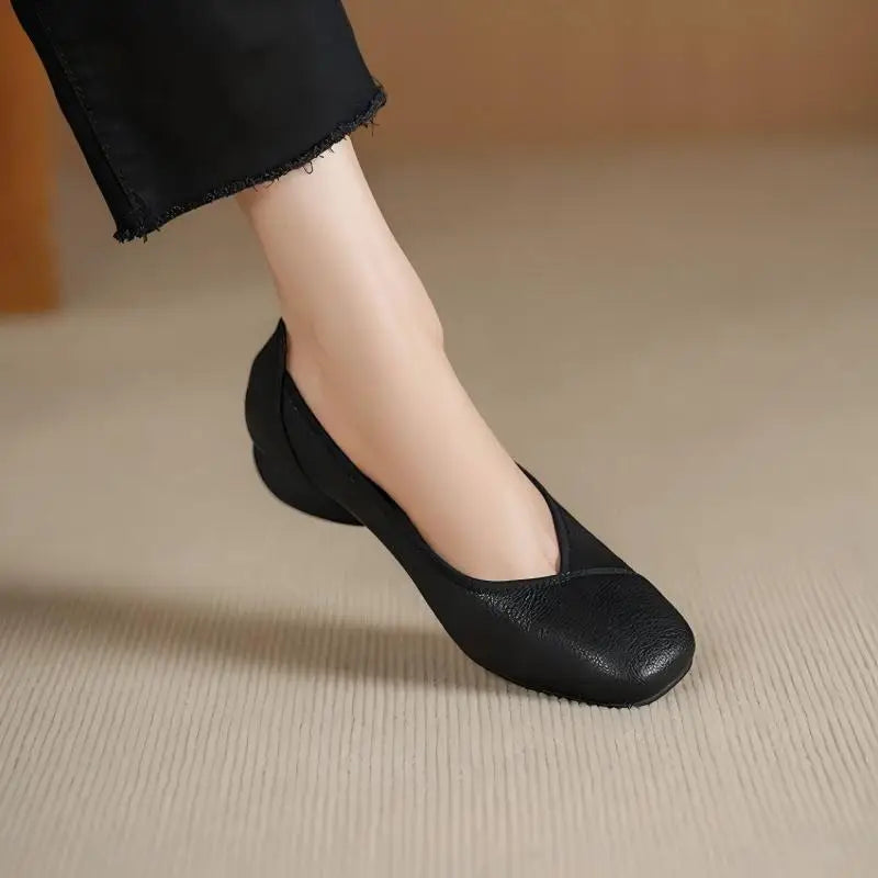 Square Toe Low Block Heel Pumps