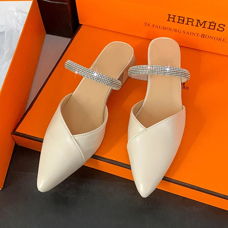 Rhinestone Pointed-Toe Mule Heels