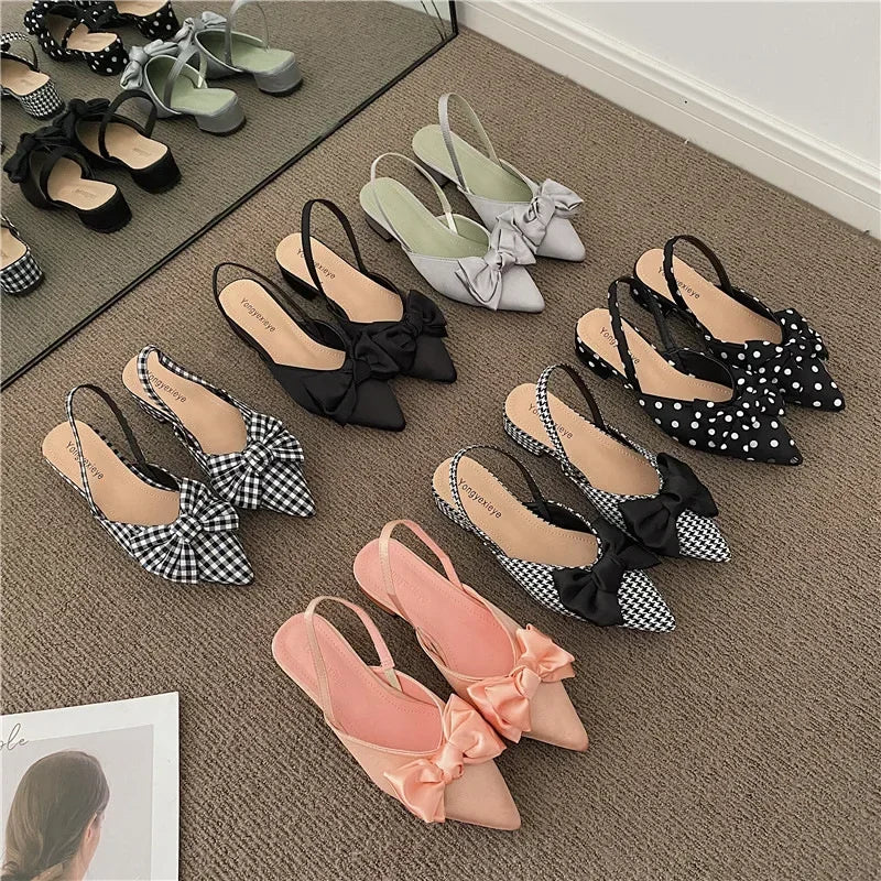 Bow Pointed-Toe Slingback Heels