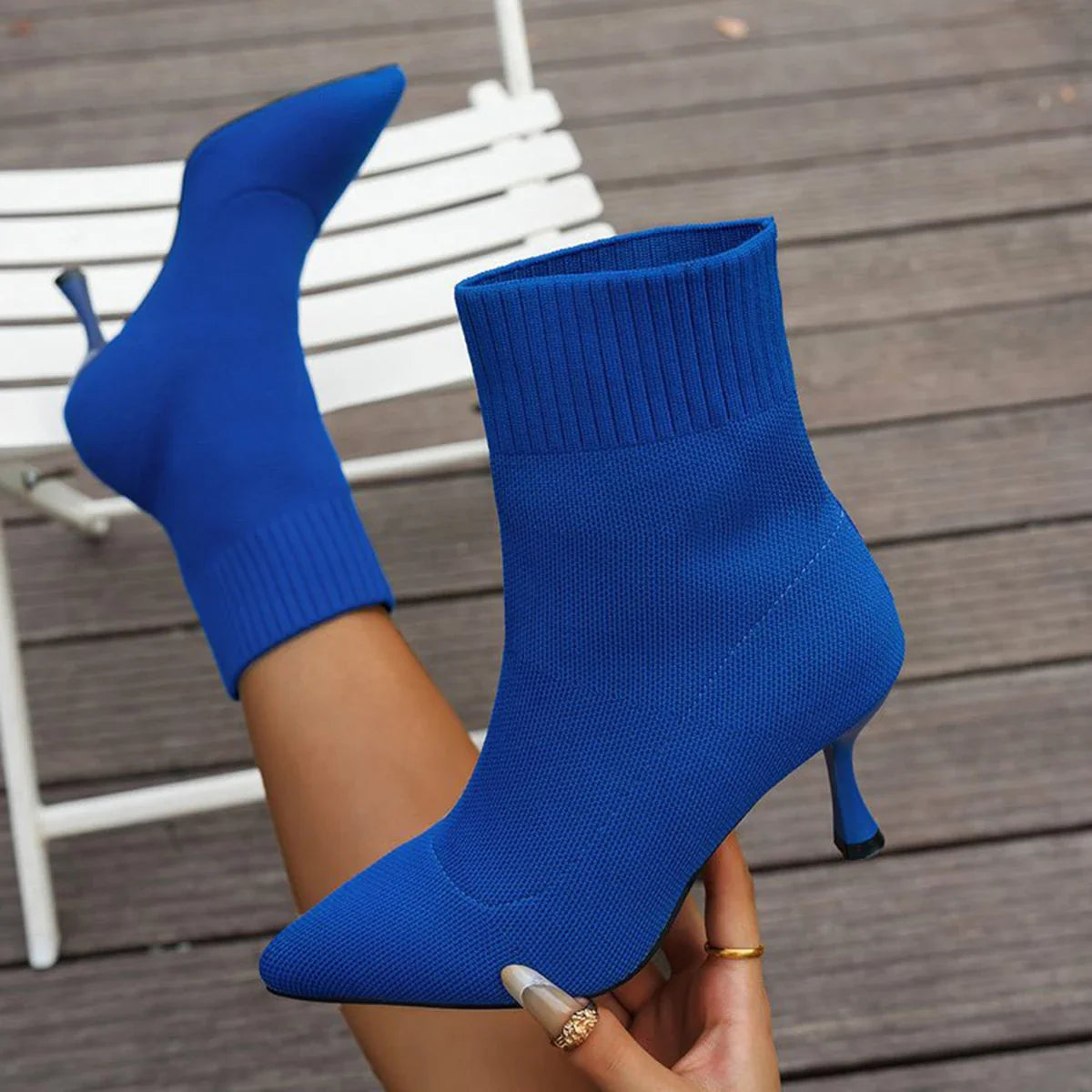Pointed-Toe Stretch Sock Boots