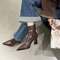 Pointed-Toe Square-Heel Ankle Boots
