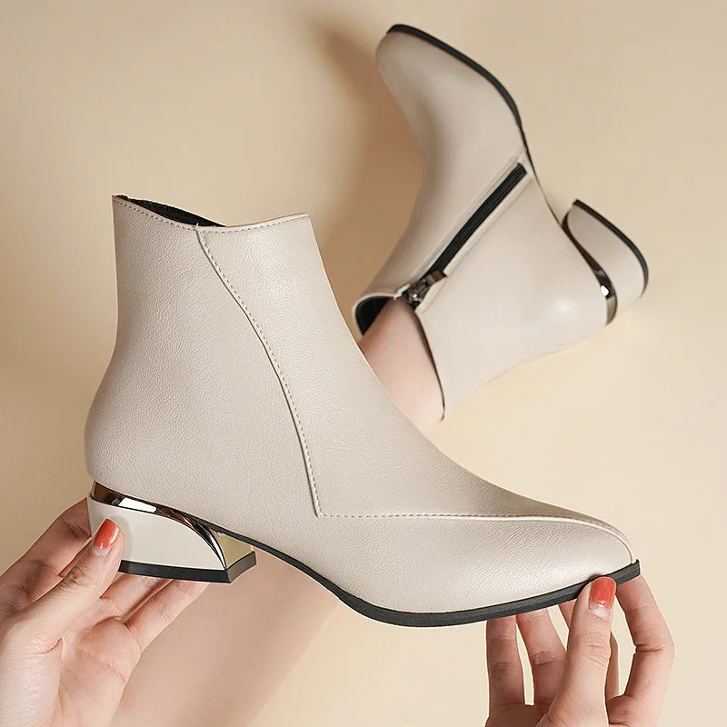 Metallic Heel Pointed-Toe Ankle Boots