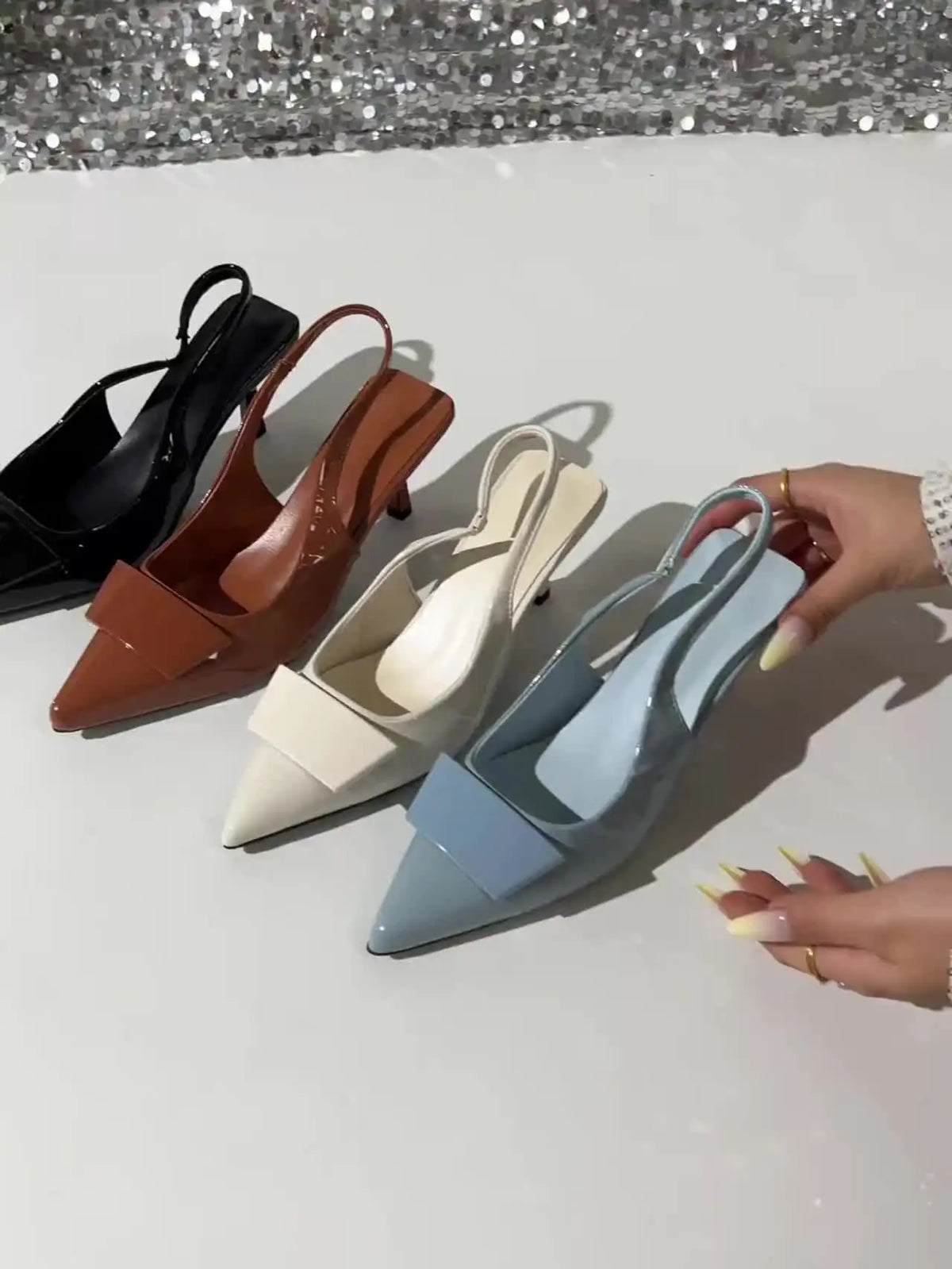 Pointed-Toe Slingback Heels with Vamp Band