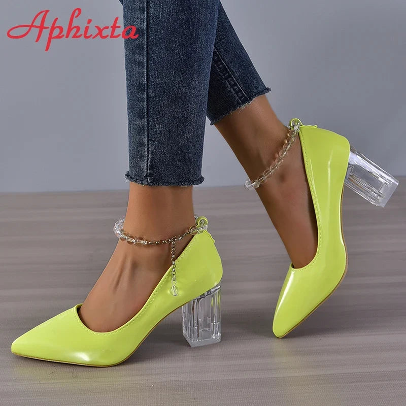 Clear Chain Strap Pointed-Toe Pumps
