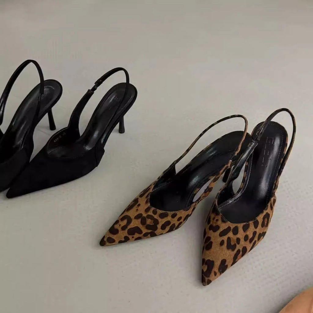 Leopard Print Pointed Toe Slingback Pumps
