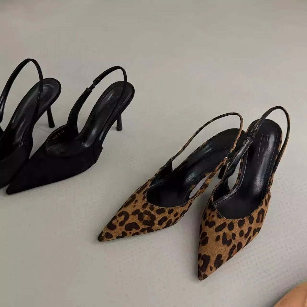 Leopard Print Pointed Toe Slingback Pumps