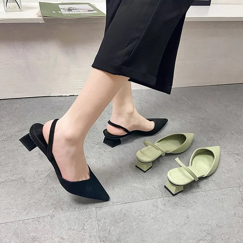 Pointed-Toe Slingback Block-Heel Pumps