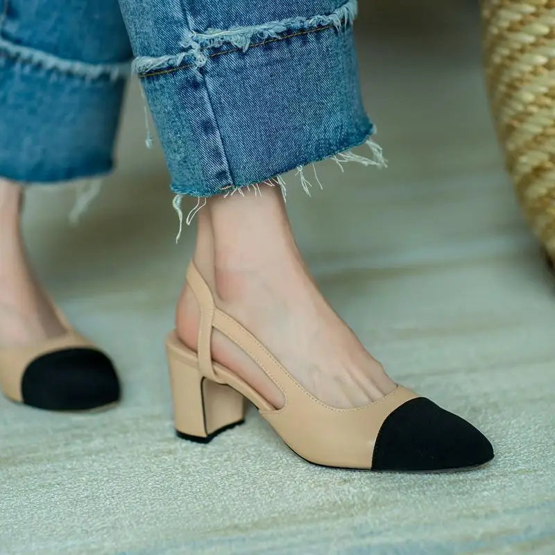 Color-Block Pointed-Toe Slingback Heels