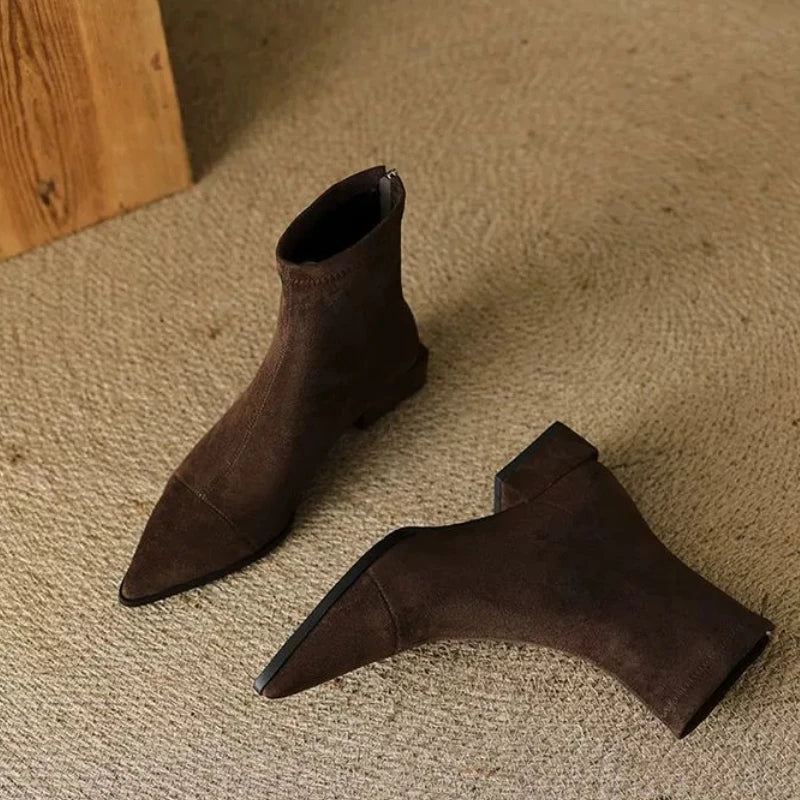 Pointed Toe Faux Suede Ankle Boots