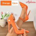Patent Pointed-Toe Ankle Strap Stiletto Pumps