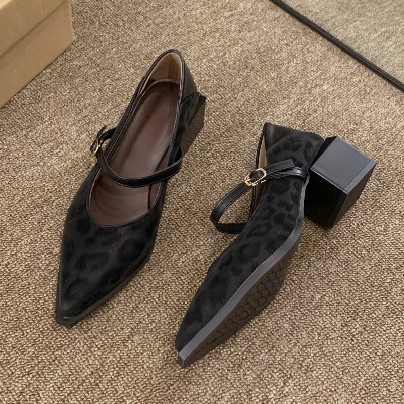 Leopard Print Pointed Toe Mary Jane Pumps