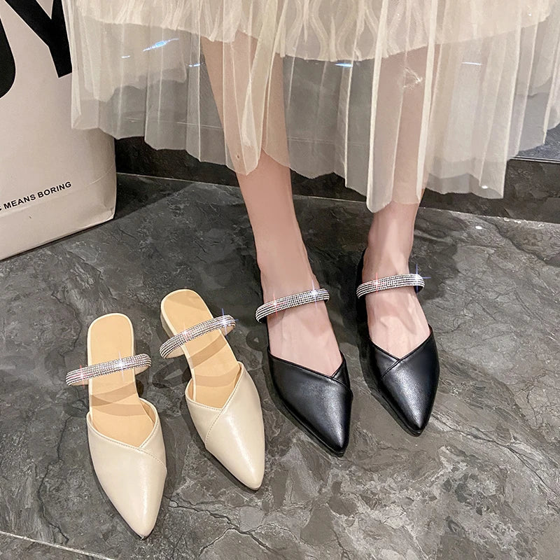 Rhinestone Pointed-Toe Mule Heels