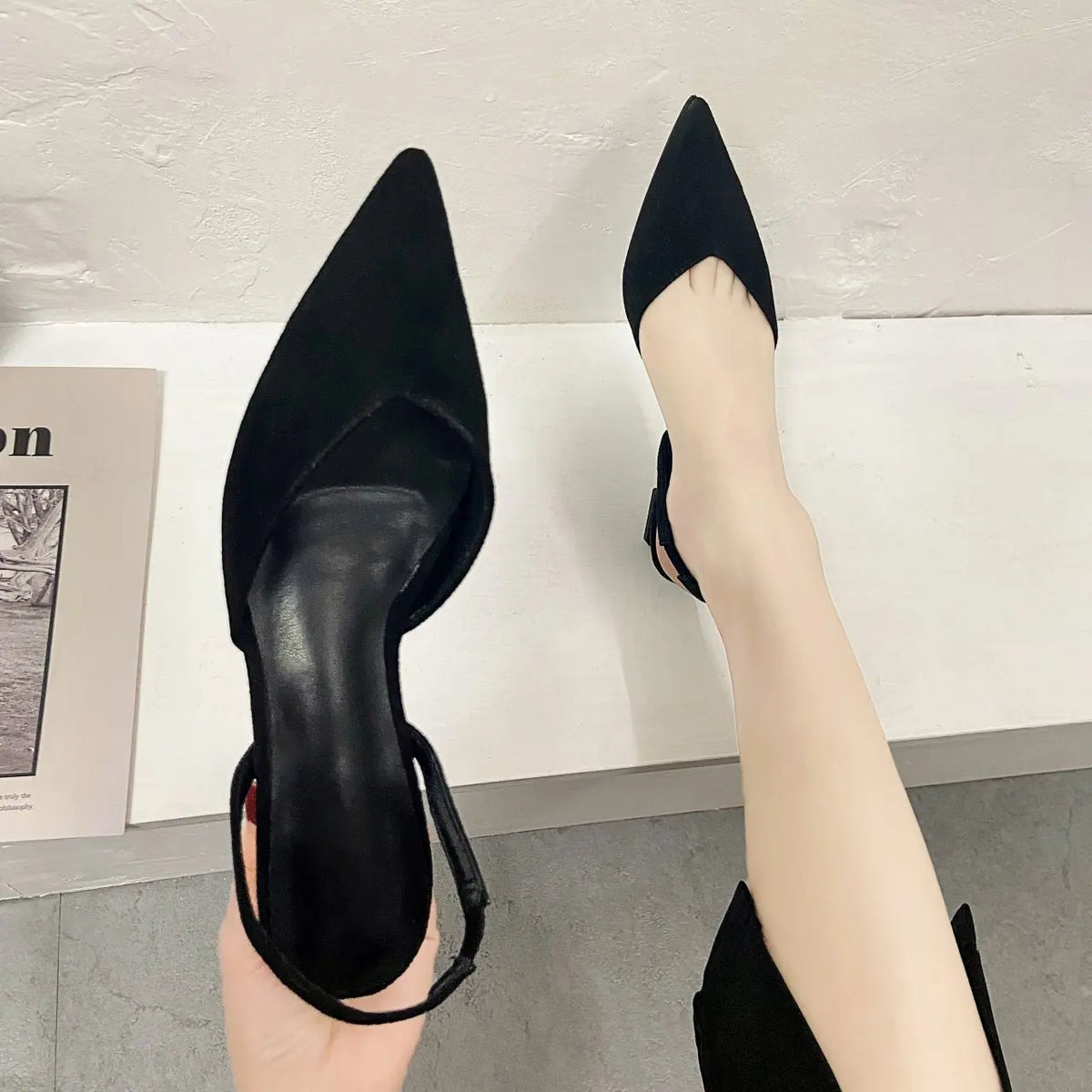 Pointed-Toe Slingback Block-Heel Pumps