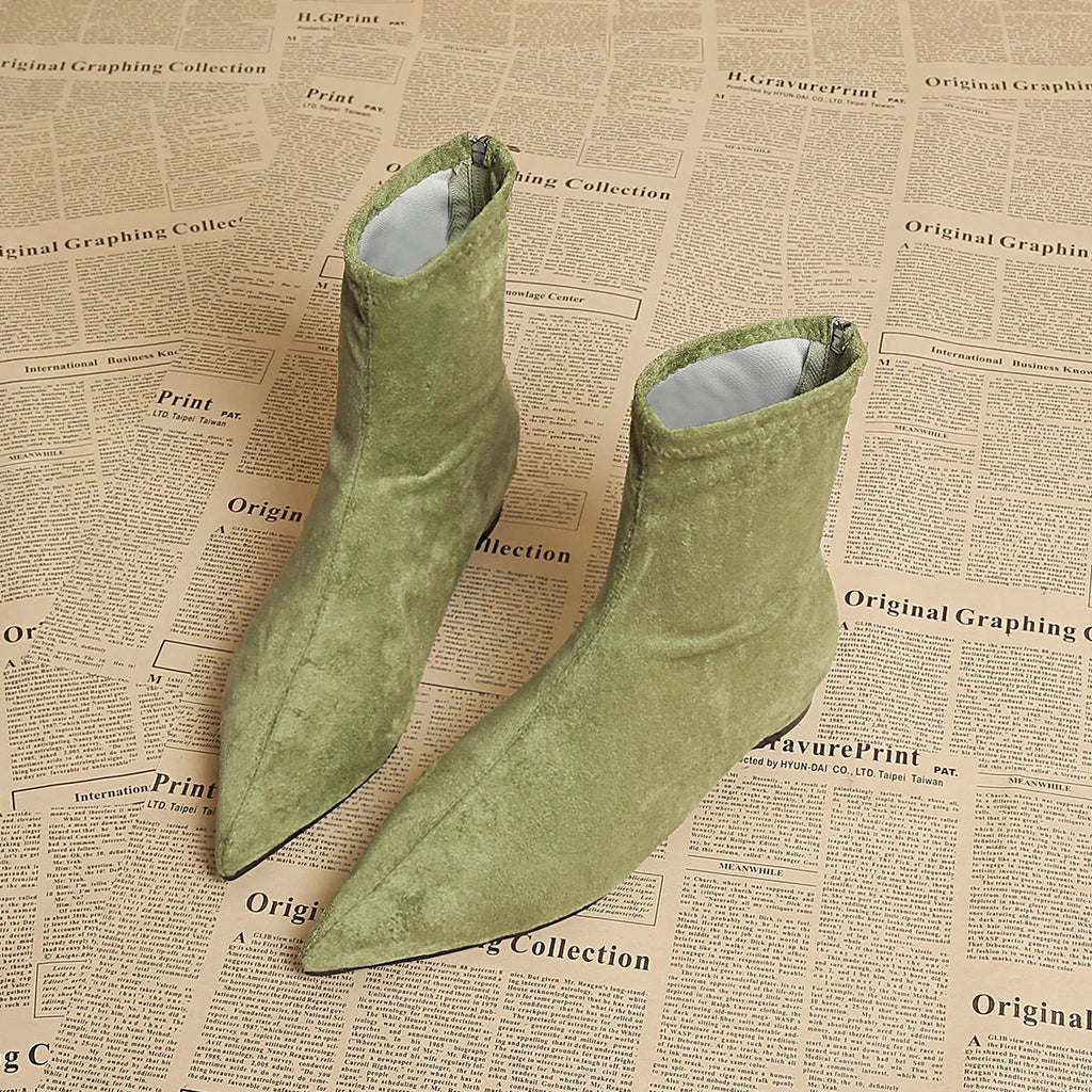 Pointed-Toe Faux Suede Ankle Boots
