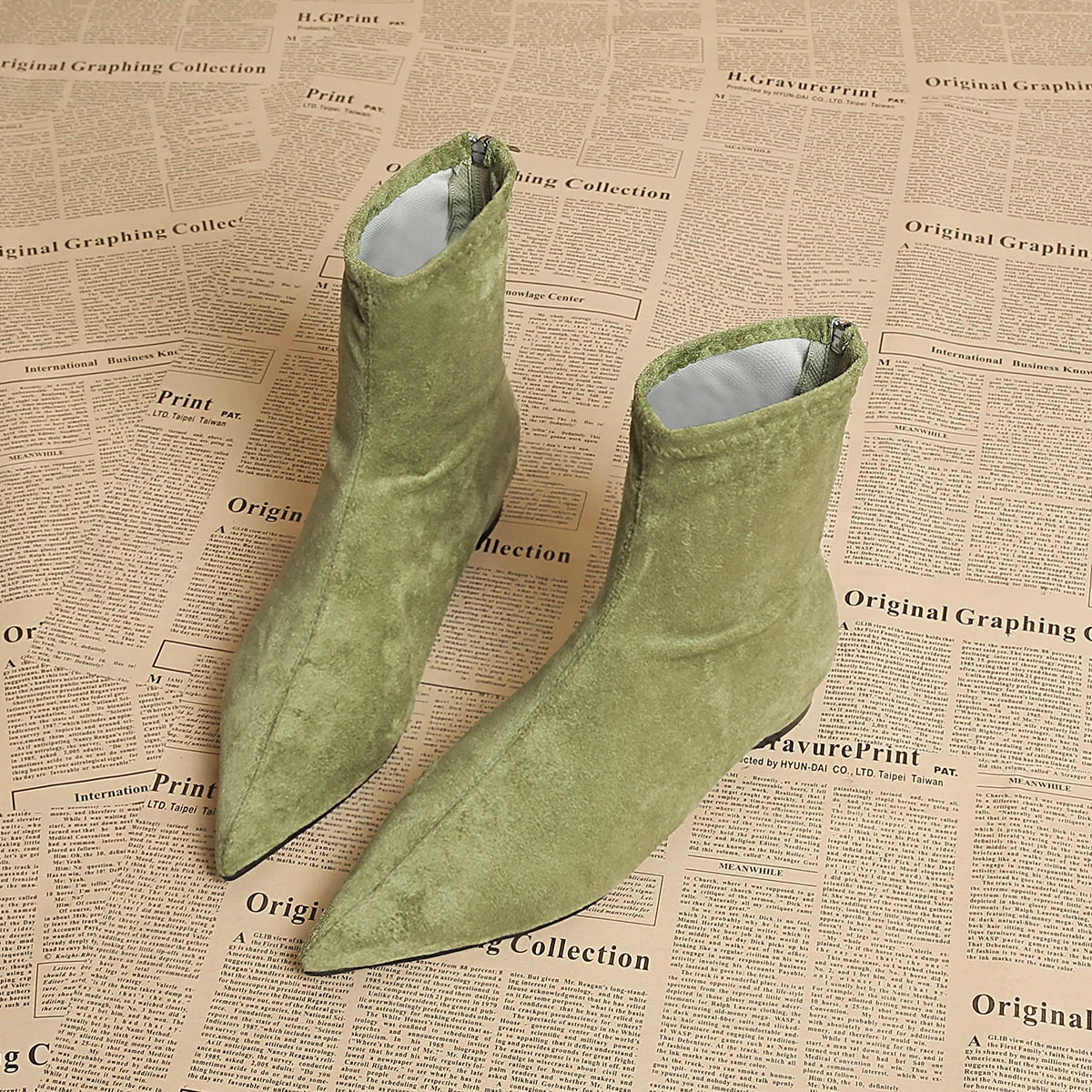 Pointed-Toe Faux Suede Ankle Boots