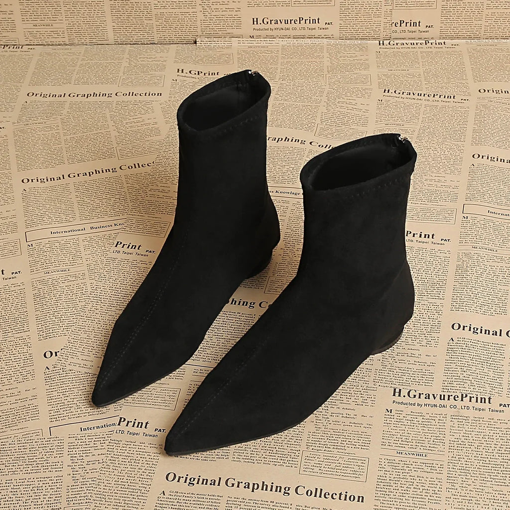 Pointed-Toe Faux Suede Ankle Boots