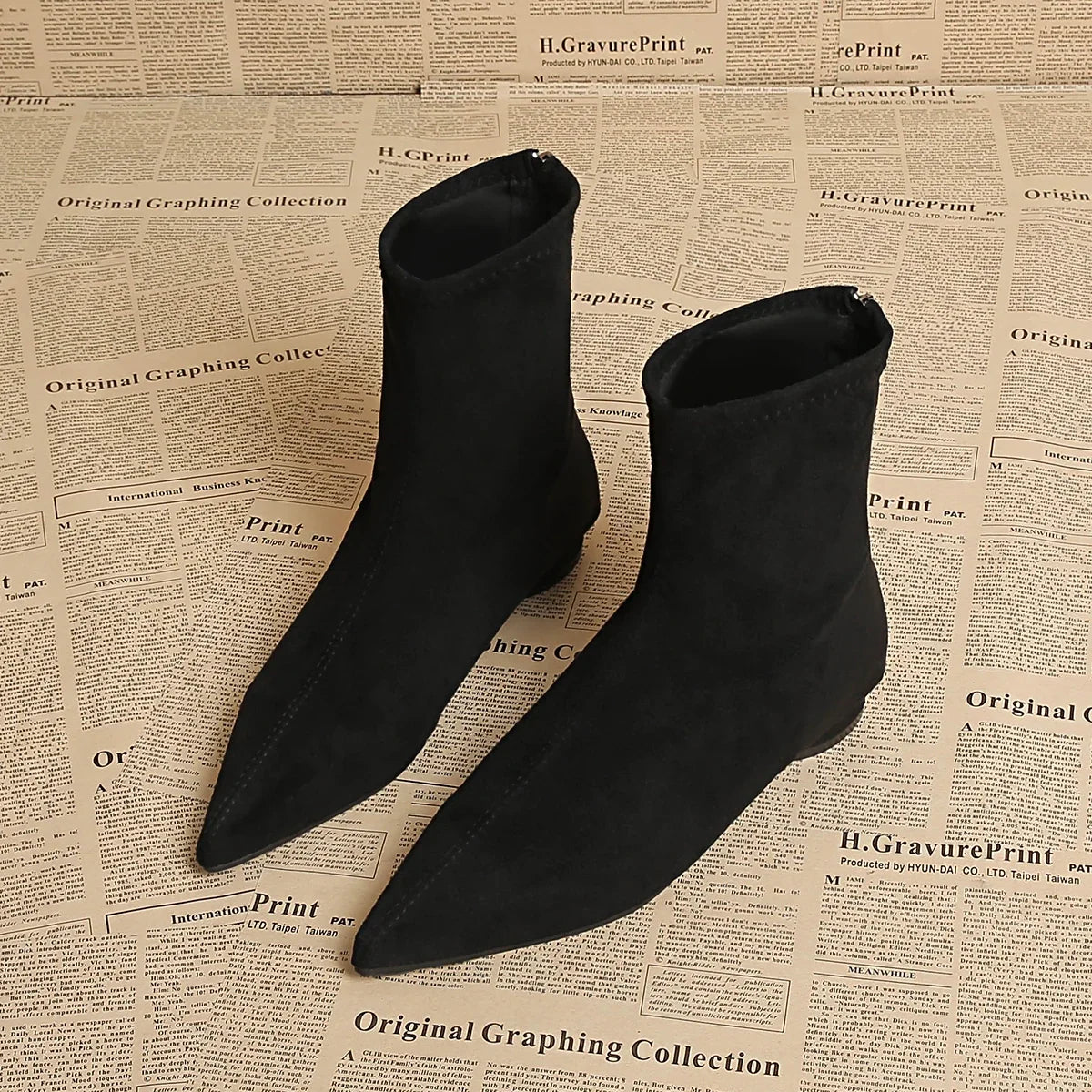 Pointed-Toe Faux Suede Ankle Boots