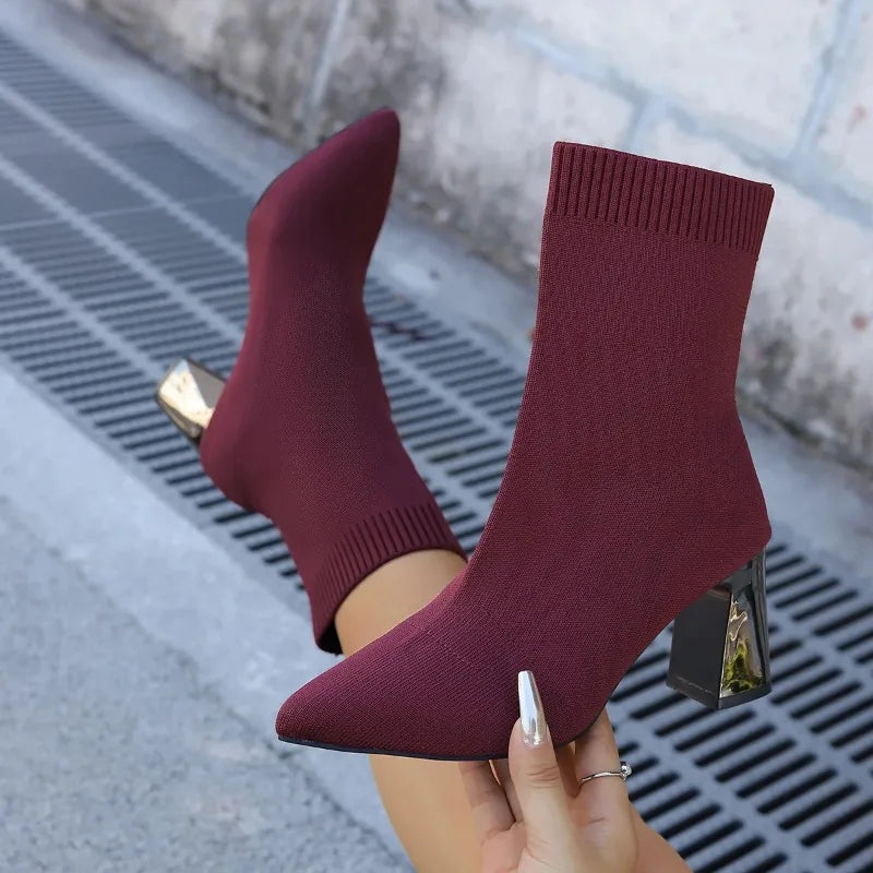 Reflective Heel Knit Sock Boots