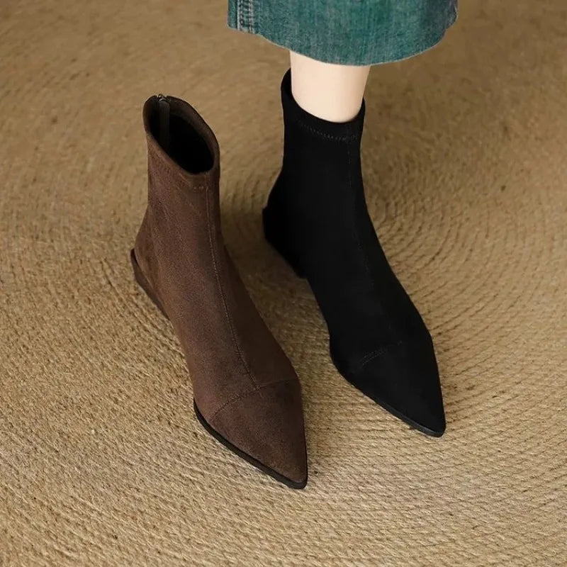 Pointed Toe Faux Suede Ankle Boots